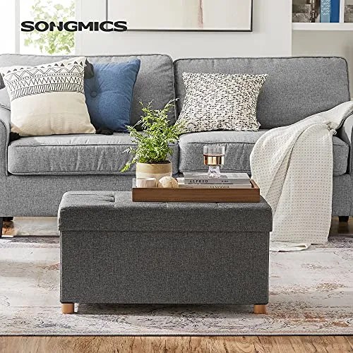 SongmicsHome Taburet s úložným priestorom na nožičkách OTO, 76x38x40cm, antracitová