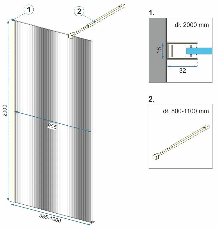 Rea Aero Intimo, sprchová zástena 100x200 cm, 8mm číre sklo, zlatá matná profil, REA-K4126