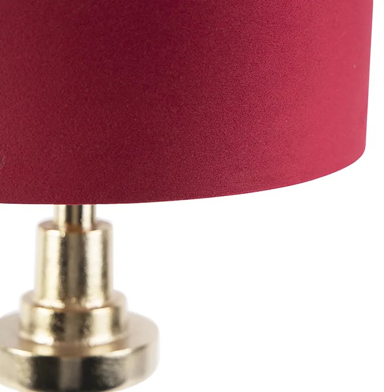 Stolná lampa v štýle Art Deco s červeným zamatovým tienidlom 35 cm - Diverso