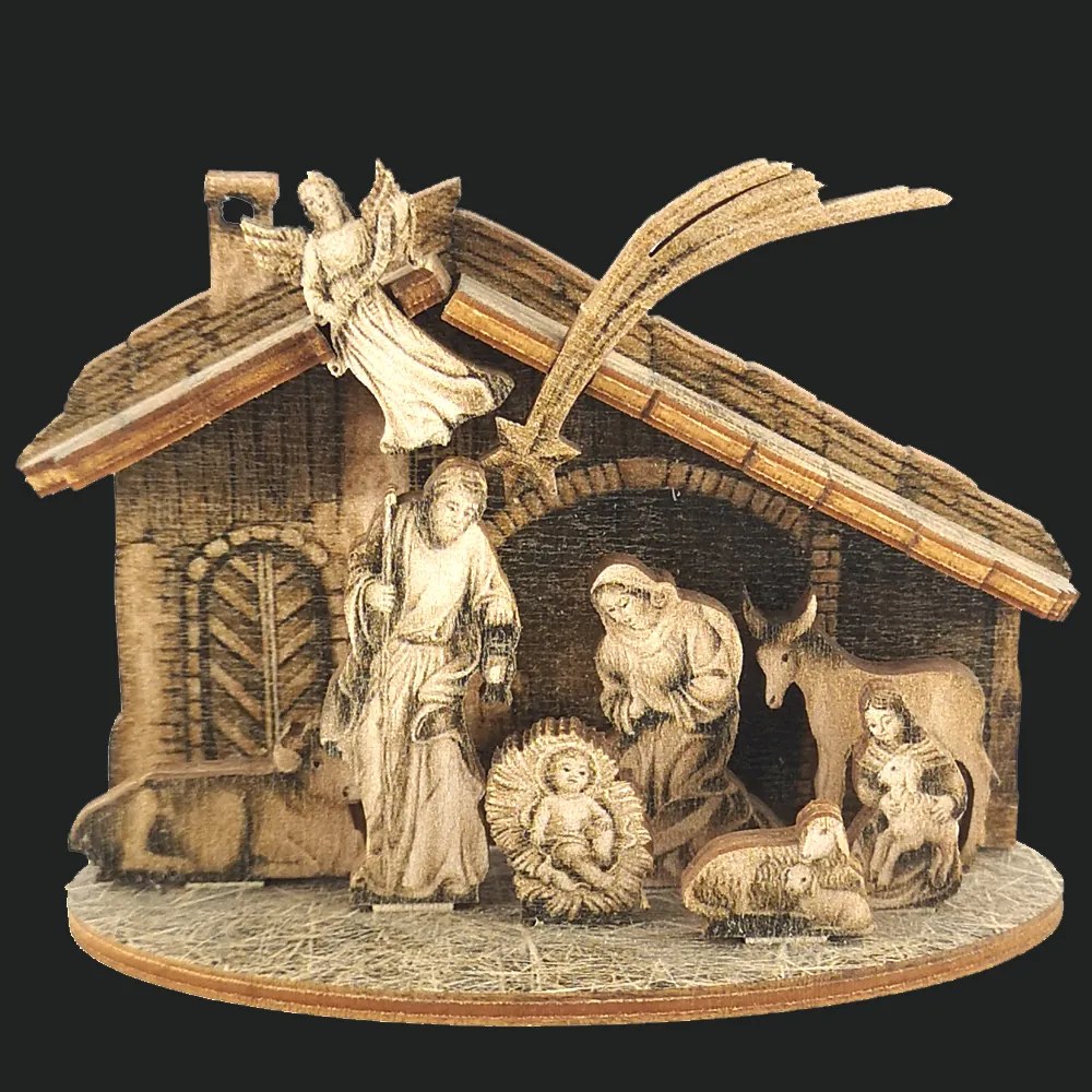 AMADEA Drevený skladací betlehem sépiový 3D 7 cm