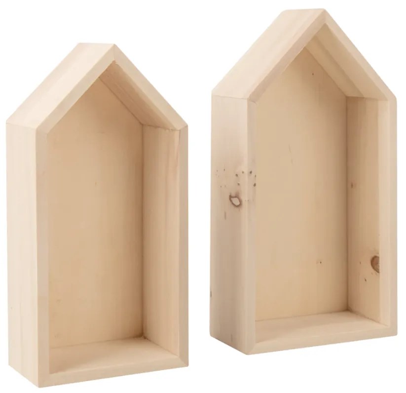 Sada 2 ks drevených poličiek v tvare domčeku LITTLE HOUSES