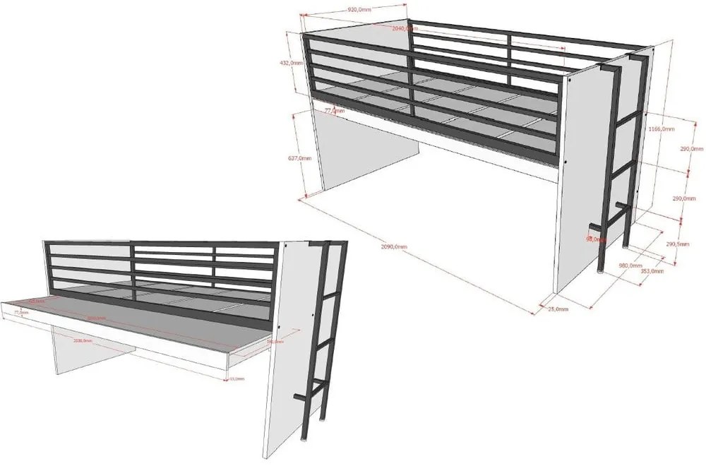 Vyvýšená detská posteľ s roštom 90x200 cm v prírodnej farbe Sam – Vipack