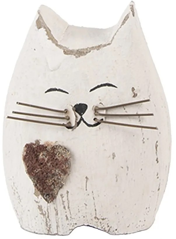 Biela antik drevená dekorácia mačička Rustic Cat S - 6*4*7 cm