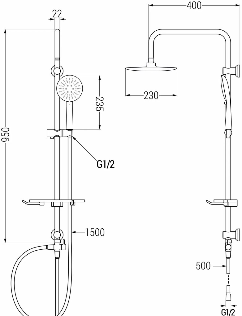 Mexen sprchový set X67 s hornou hlavicou 230 mm, čierna, 798676791-70