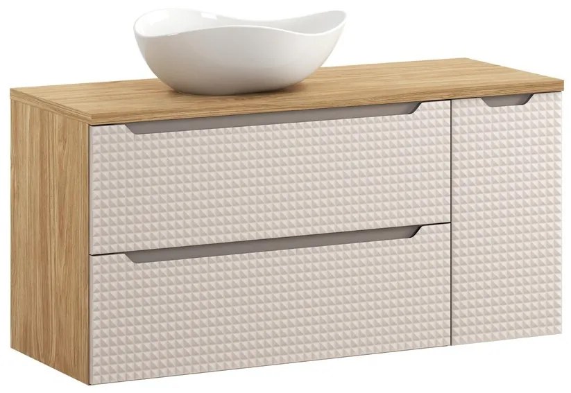 Závesná skrinka Luxor Beige s doskou a umývadlom 120 cm béžová/dub olejovaný