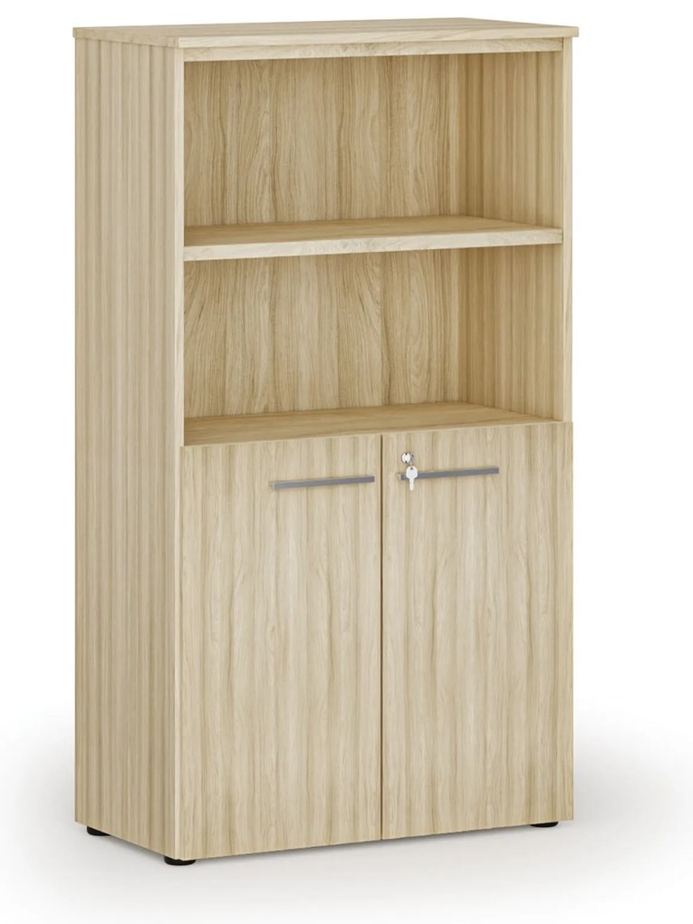 Kombinovaná kancelárska skriňa PRIMO WOOD, dvere na 2 poschodia, 800 x 420 x 1434 mm, dub prírodný