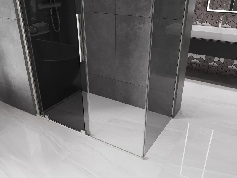 Mexen Velar, sprchový kút s posuvnými dverami 160 x 70 cm, 8mm šedé sklo, brúsená oceľ, 871-160-070-41-97