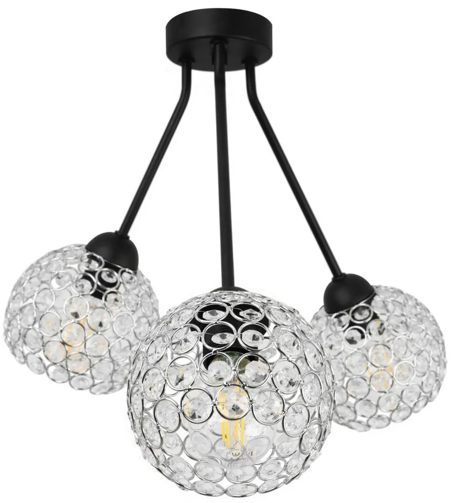 Stropné svietidlo Crystal Trio, 3x strieborné krištáľové tienidlo