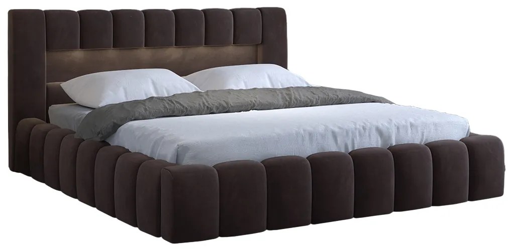 Manželská posteľ 160 cm Luxa (tmavohnedá) (s roštom, úl. priestorom a LED). Akcia -20%. Vlastná spoľahlivá doprava až k Vám domov. 1041561