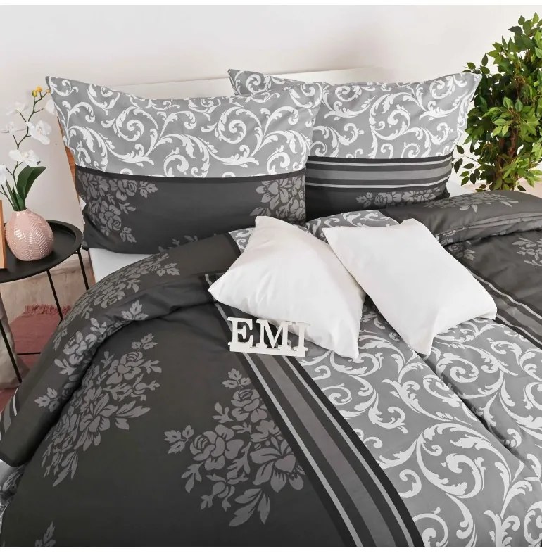 Obliečky bavlnené Natura sivé EMI, Francúzsky set1 200x220 + 2x (70x90)