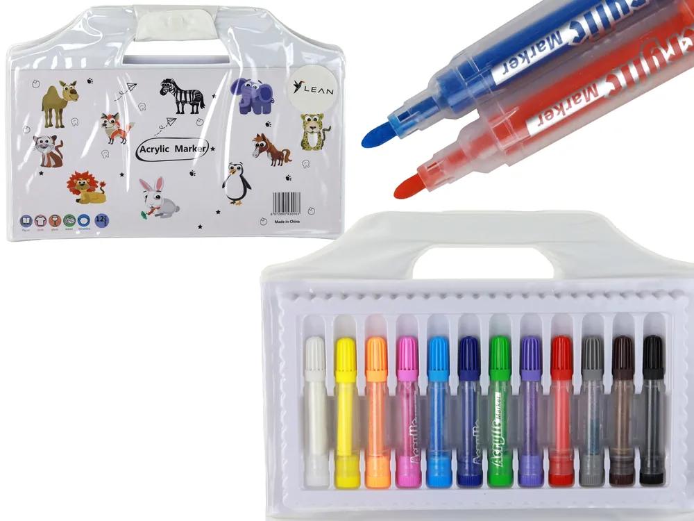 Lean Toys Sada farebných akrylových fixiek v kufríku - 12 kusov
