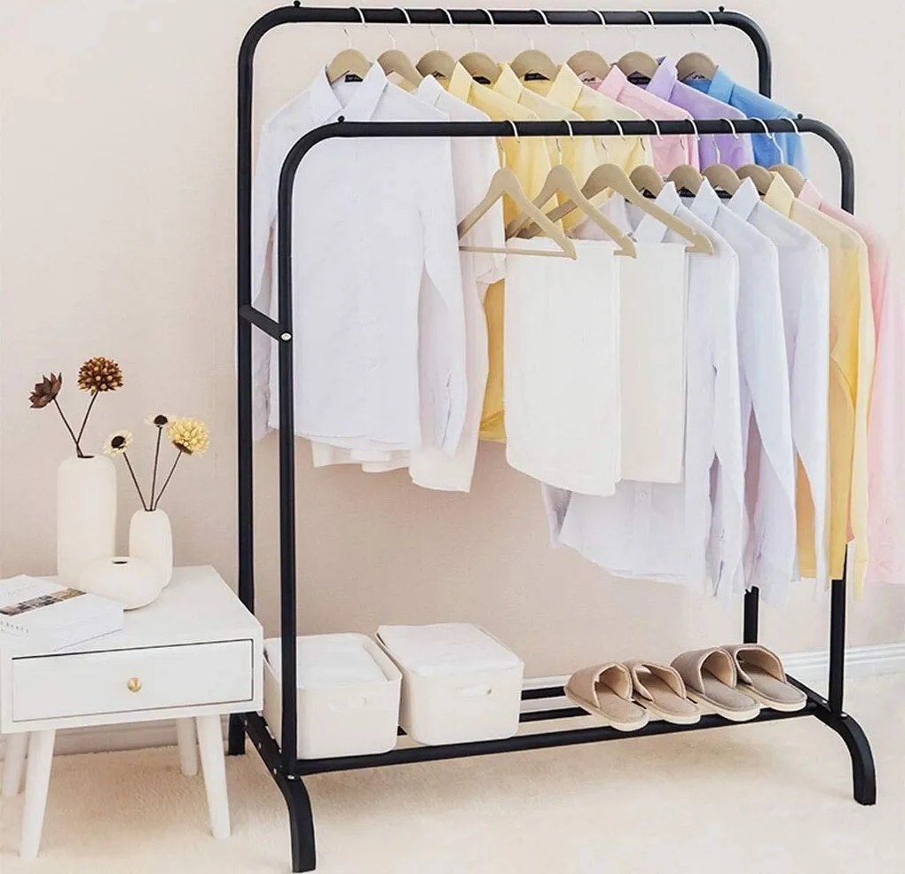 Čierny dvojitý vešiak na oblečenie BENI