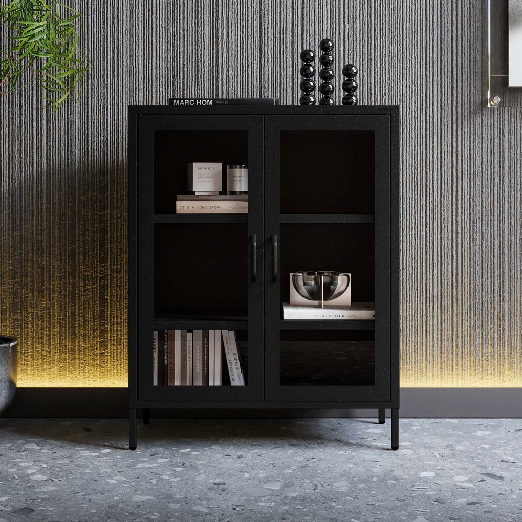 Čierna nízká sklenená vitrína GINA Modern 800 x 1015 x 400 mm