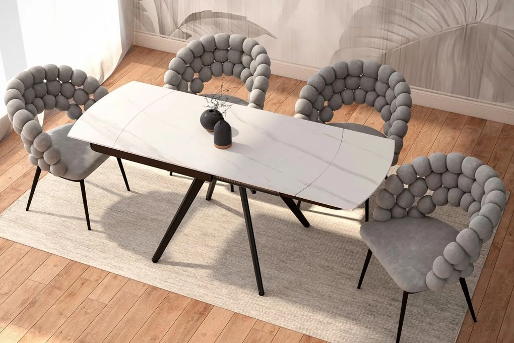 Dekorstudio Rozkladací jedálenský stôl s mramorovou doskou 120-180x80 cm - biely