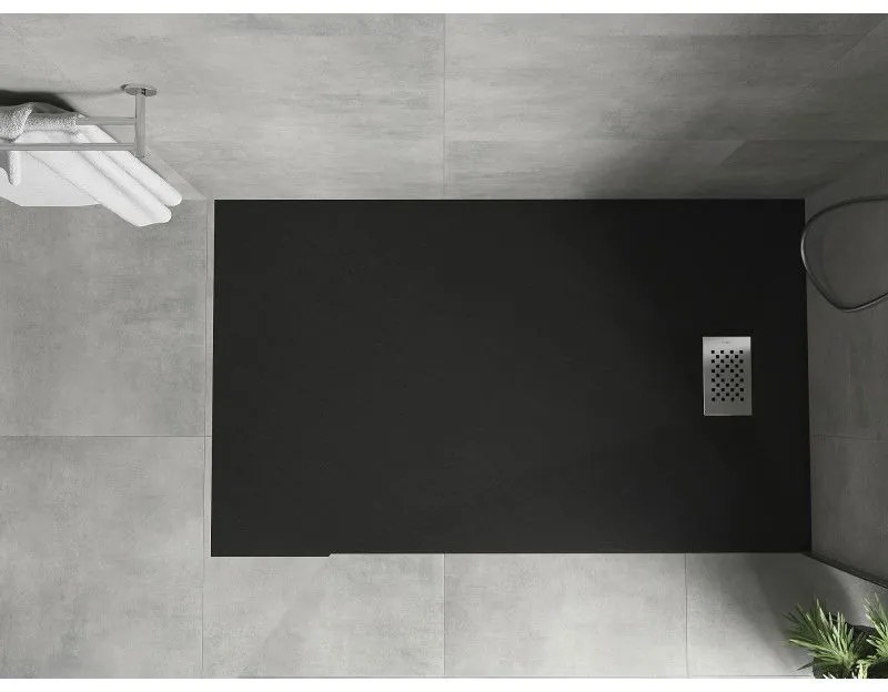 Mexen Hugo, obdĺžniková sprchová vanička SMC 140 x 90 cm, čierna, oceľová krytka, 42709014-X
