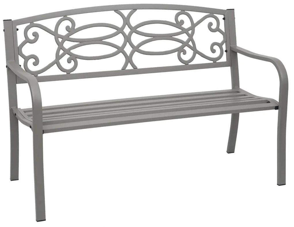 Záhradná lavička HWC-F44, 2-miestna oceľ s práškovým nástrekom - sivá