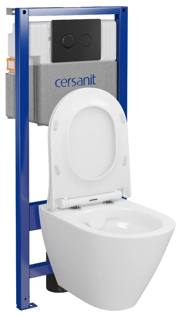 Cersanit City, System50 PNEU podomietkový rám + závesná wc misa City Oval CleanOn + čierne tlačidlo Circle, S701-763