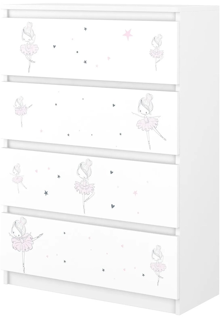 Detská komoda RUŽOVÁ BALETKA - 70x98x40 cm