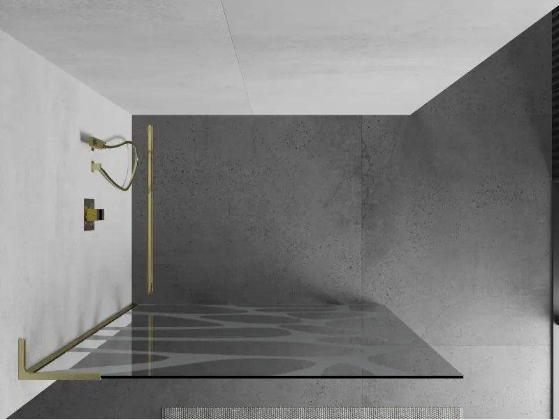 Mexen Kioto L, sprchová zástena Walk-In 90 x 200 cm, 8mm číre sklo biely vzor, zlatý matný profil, 800-090-103-55-97