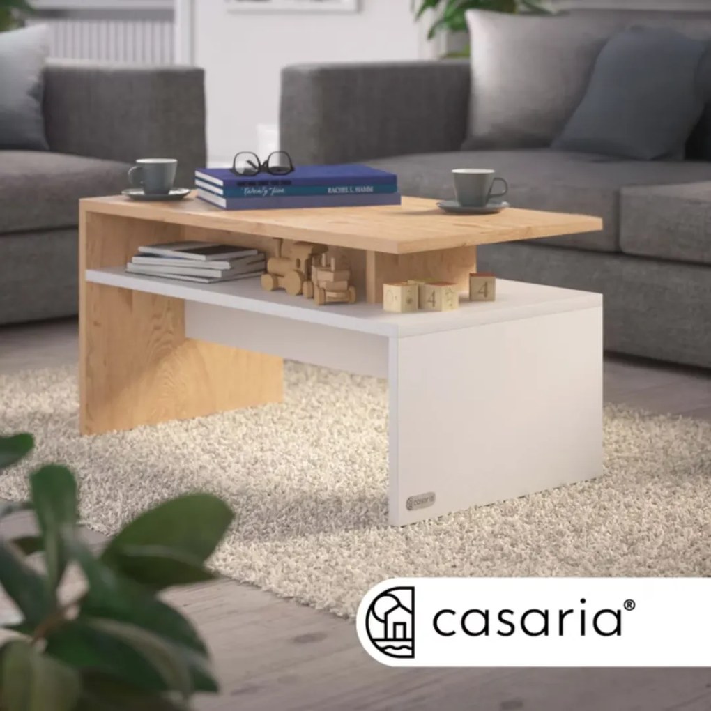 Konferenčný stolík SACRAMENTO, 95x55x50cm, biela/hnedá Casaria