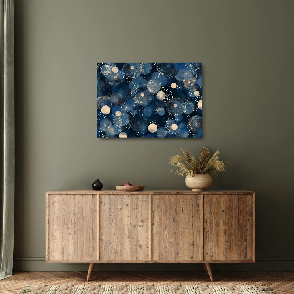 Sklenený obraz - Modro-zlaté krúžky (70x50 cm)