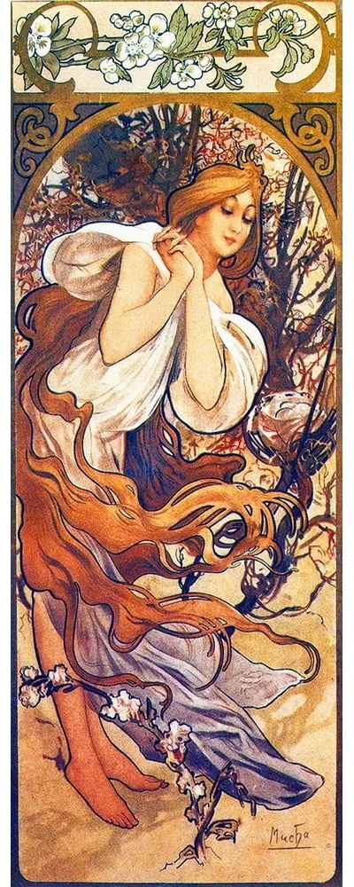 Reprodukcia obrazu Alfons Mucha - Spring, 80 x 30 cm