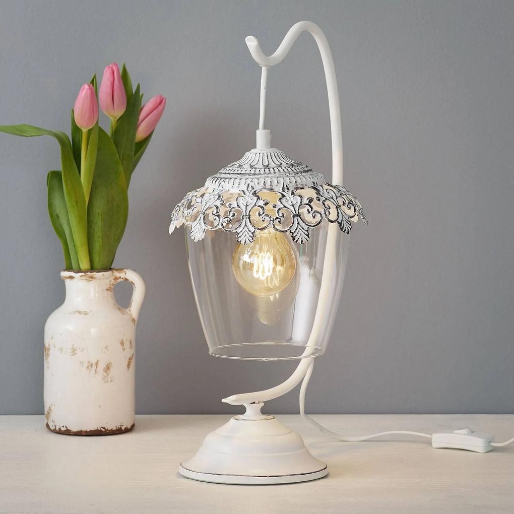 Bielo patinovaná stolná lampa Florinia