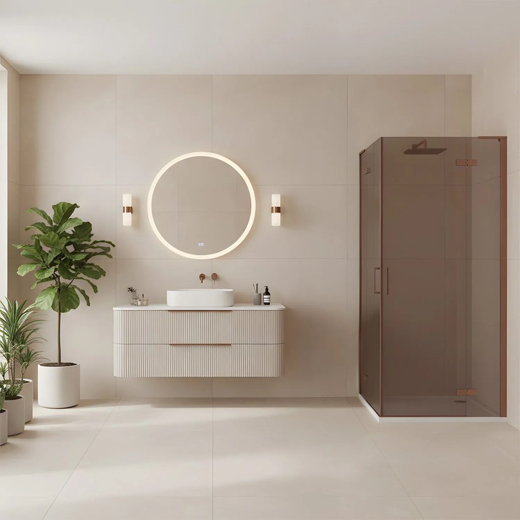 Rea Hugo Double, 2-krídlový sprchovací kút 90 (dvere) x 90 (dvere) x 200 cm, 6mm šedé sklo, medený profil, KPL-K6974
