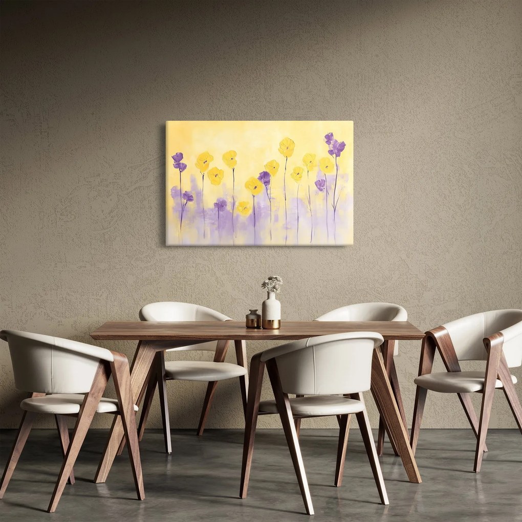 Obraz - Fialové a žlté kvietky (90x60 cm)