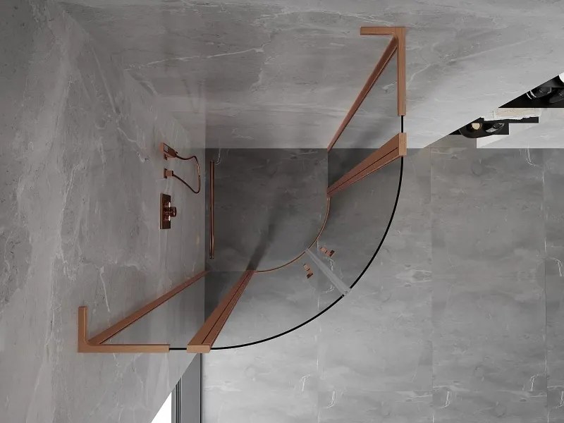 Mexen Mist L, štvrťkruhový sprchový kút s 2-krídlovými dverami, 90 x 90 cm, 8mm číre sklo, medený profil, 8A32L-090-090-65-00
