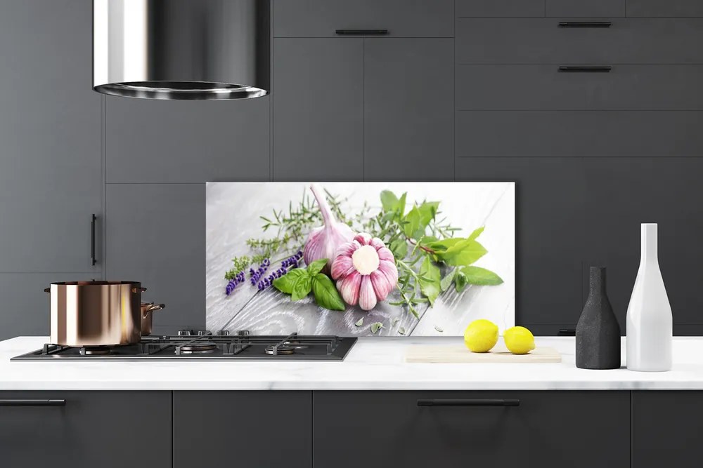 Sklenený obklad Do kuchyne Cesnak byliny do kuchyne 120x60 cm