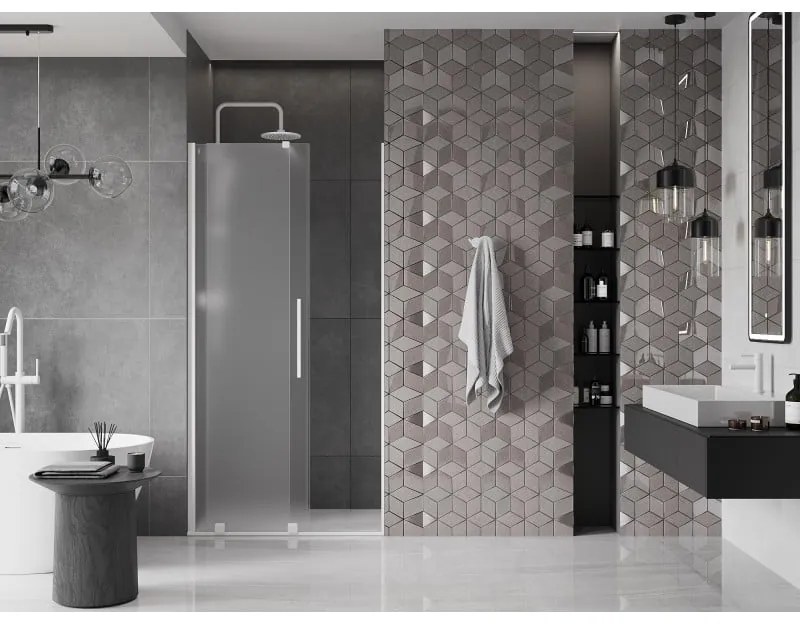 Mexen Velar, posuvné sprchové dvere do otvoru 120 cm, 8mm sklo námraza, biela matná, 871-120-000-31-20