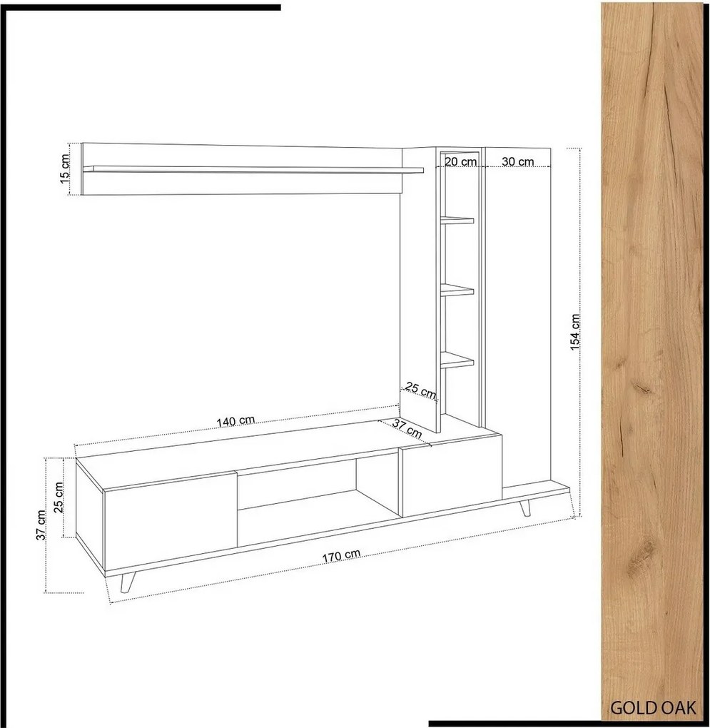 Televízny stolík Rambuty Oak and White