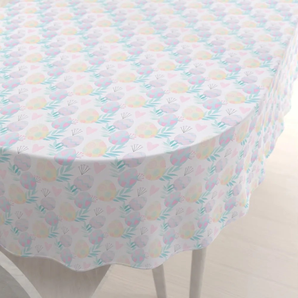 Biante Veľkonočný teflónový oválny obrus TF-073 Pastelové kraslice na bielom 100x140 cm