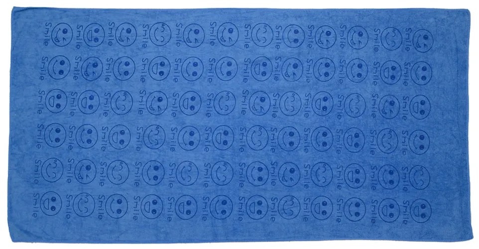 Rýchloschnúca osuška SMAJLÍK 70 x 140 cm modrá, 100% mikrovlákno