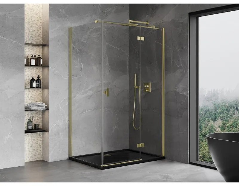 Mexen Mist H T, sprchový kút s výklopnými dverami pravý 80 x 70 cm, číre sklo, zlatá, 8A5T-080-070-50-00-P