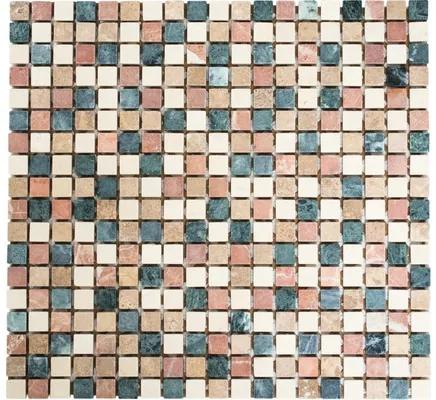 Mozaika z prírodného kameňa MOS 15/RND béžová/terakota/zelená/čierna mix 30,5 x 32,5 cm