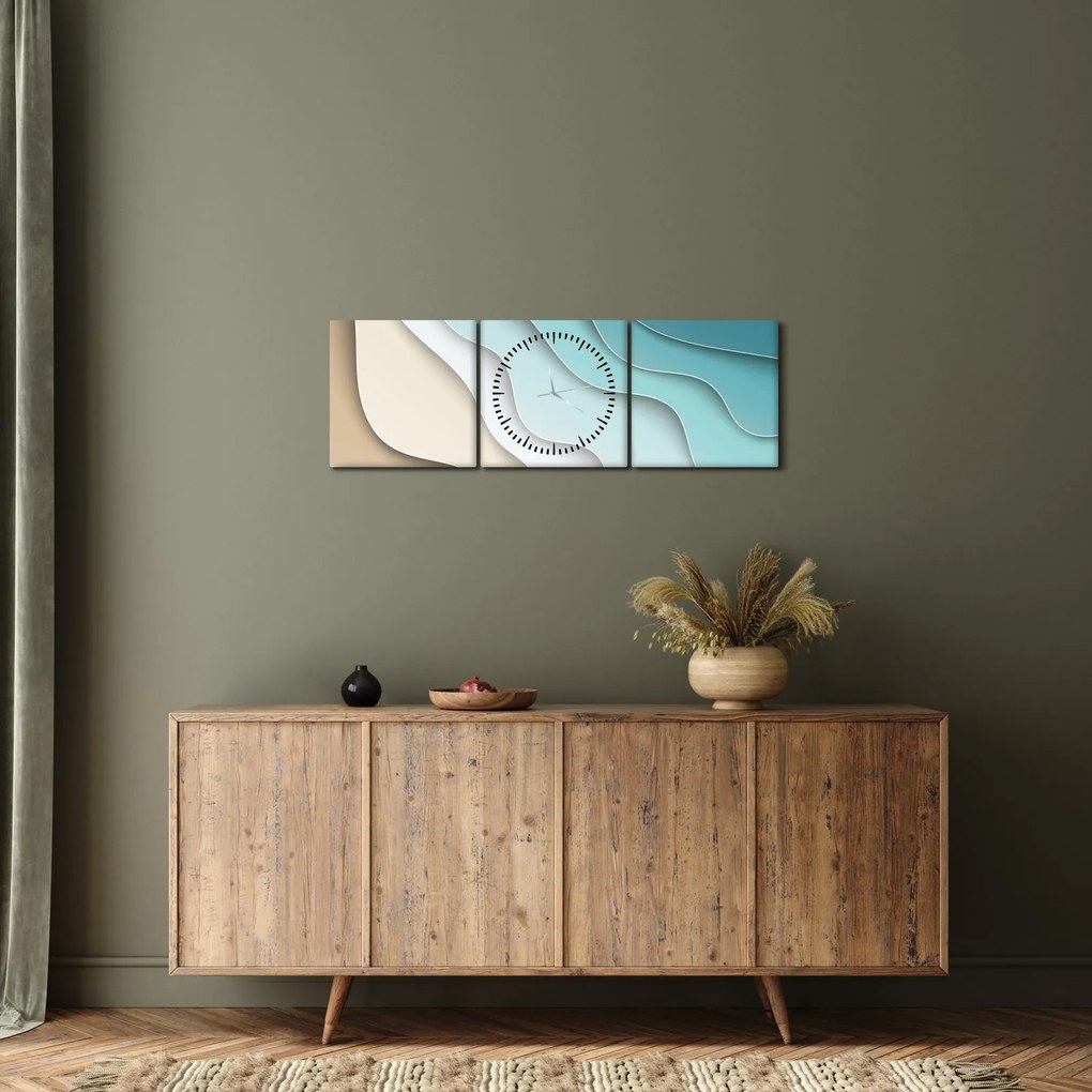 Abstraktný obraz morského pobrežia (s hodinami) (90x30 cm)