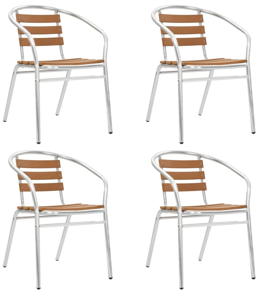 vidaXL Stohovateľné záhradné stoličky 4 ks hliník a WPC strieborné