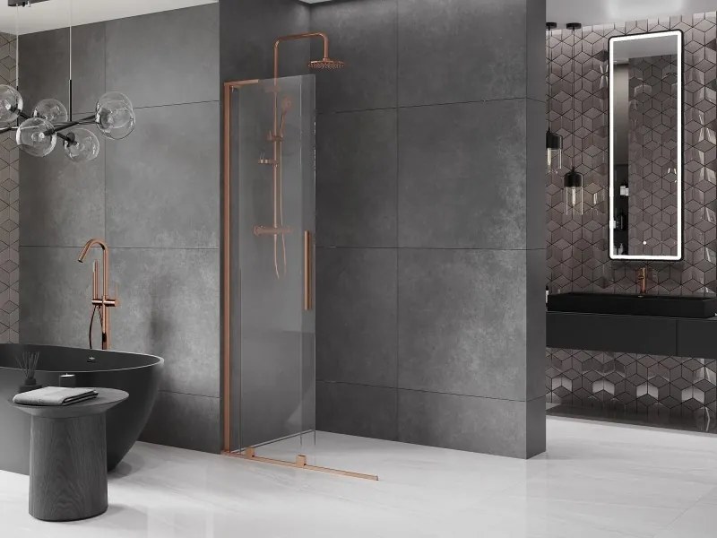 Mexen Velar L, posuvná sprchová zástena Walk-in 100 x 200 cm, 8mm číre sklo, medená matná, 871-100-003-03-65