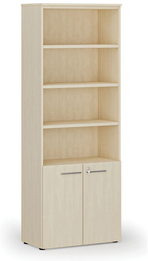 Kombinovaná kancelárska skriňa PRIMO WOOD, dvere na 2 poschodia, 800 x 420 x 2128 mm, breza