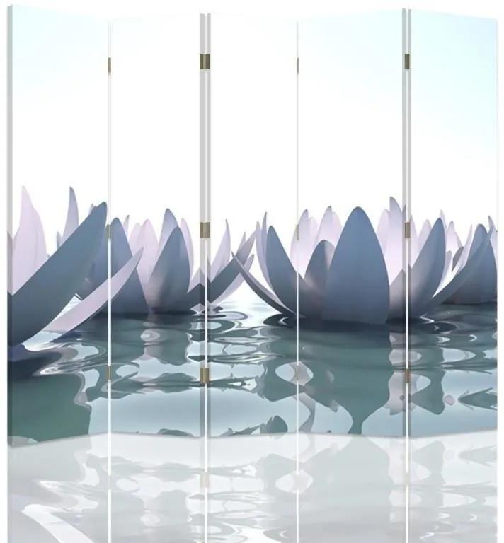 Ozdobný paraván, Lotosový květ - 180x170 cm, päťdielny, obojstranný paraván 360°