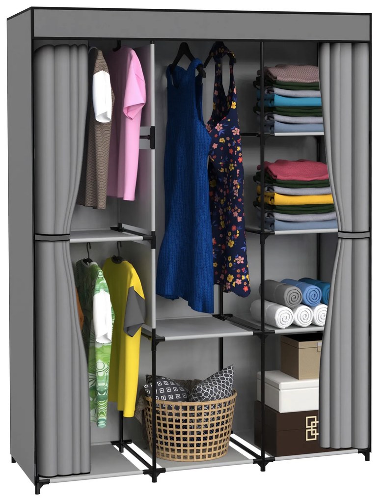 Látková šatníková skriňa s 8 policami CELINA antracitová