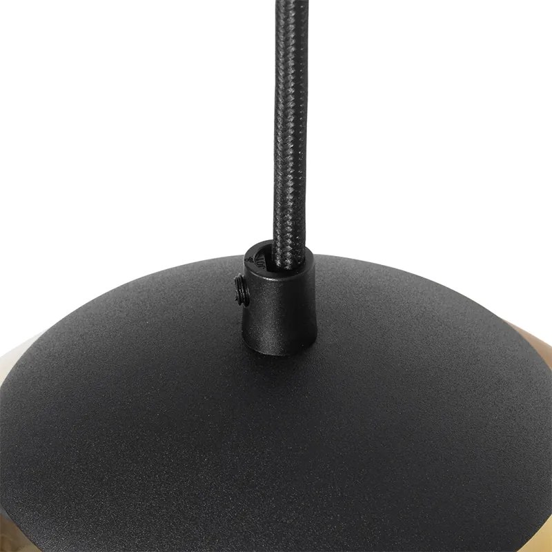 Art Deco závesné svietidlo čierne so zlatým sklom okrúhle 3-svetlo - Pallon