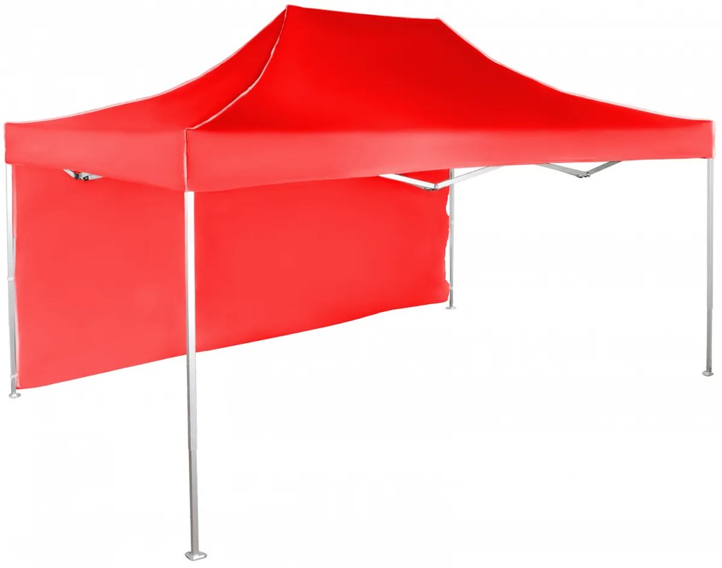 Rýchlorozkladací nožnicový stan 3x4,5m – hliníkový, Červená, 1 bočná plachta