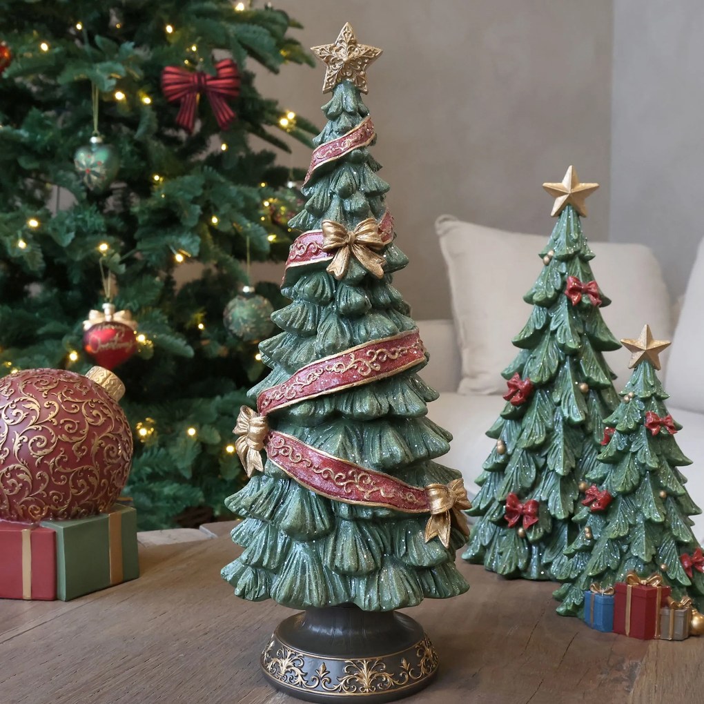 Zelený vianočný stromček so stuhou a mašľami Noël Tree z polyresinu – Ø15*40 cm