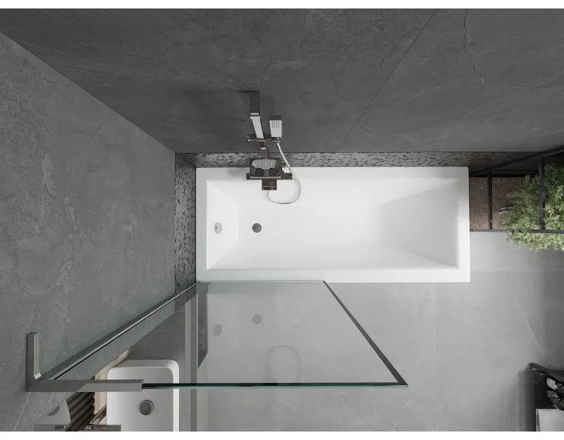 Mexen Next L, 1-krídlová vaňová zástena 80 x 150 cm, 6mm číre sklo-čierny vzor, chrómový profil, 895-080-000-03-70-01