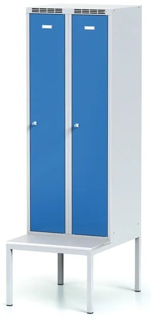 Alfa 3 Šatníková skrinka S6 s lavičkou, 2-dverová, 1875 x 600 x 500/800 mm, cylindrický zámok, modré dvere