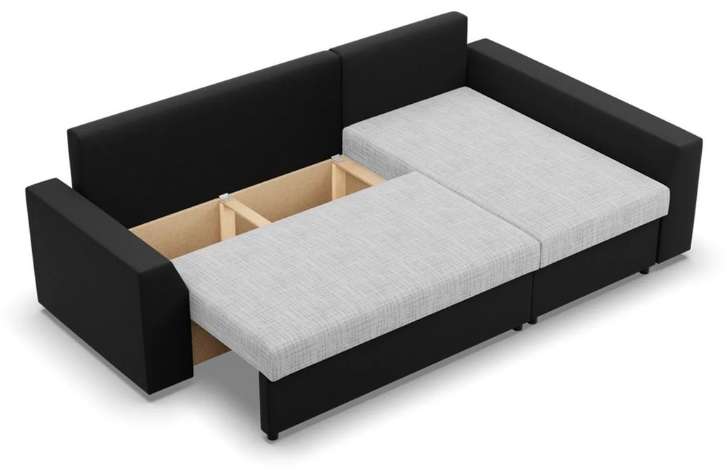 Rohová rozkladacia sedacia súprava PAUL látka v kombinácii s eko-kožou Pravá Sivá/čierna