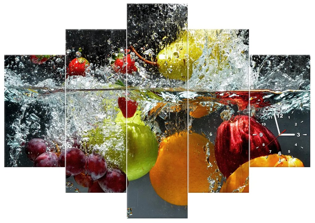 Gario Obraz s hodinami Sladké ovocie - 5 dielny Rozmery: 150 x 70 cm